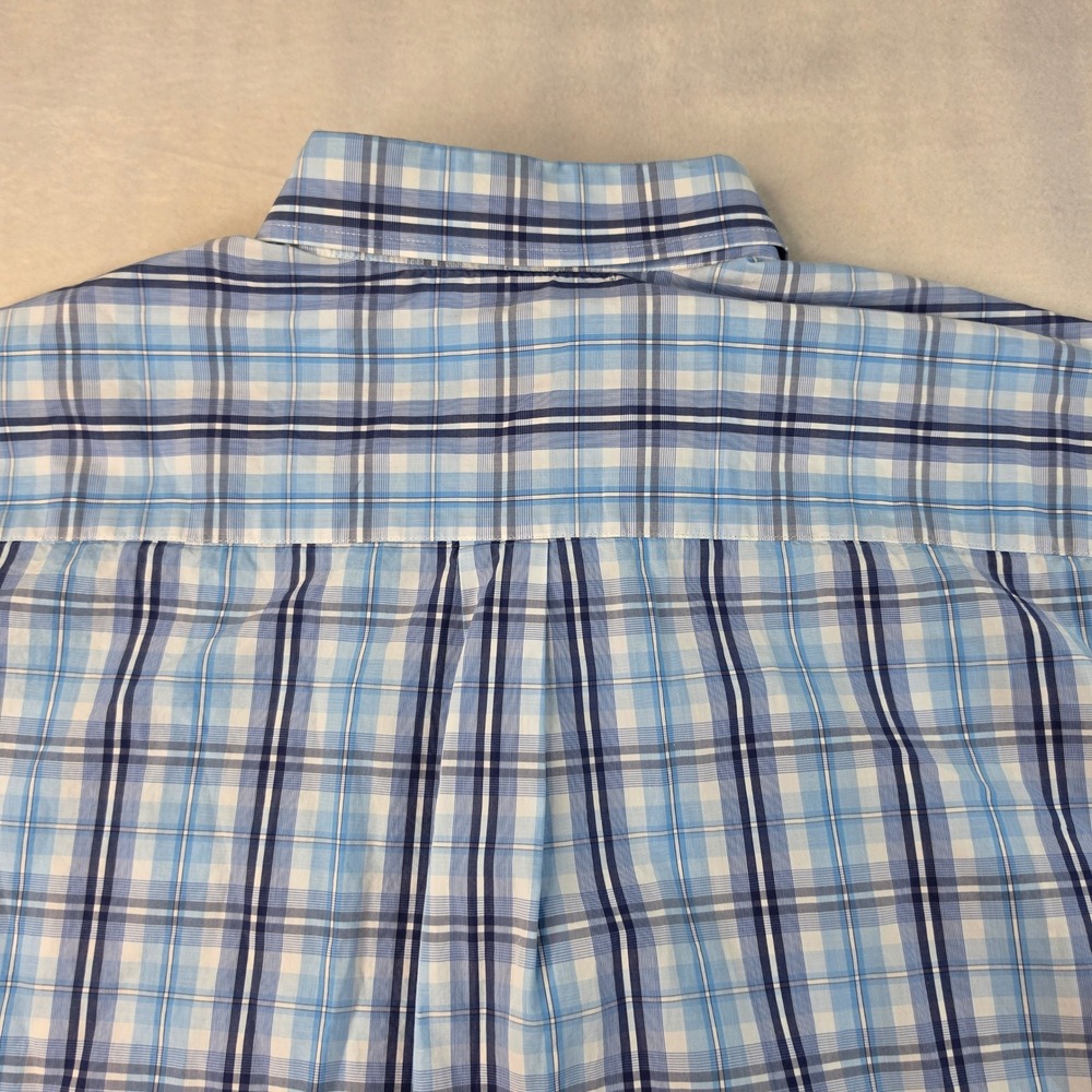 Peter Millar Button Down Shirt Men XL Blue Plaid Short Sleeve Cotton Pocket - Picture 8 of 8